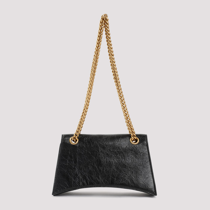 Black Leather Crush Chain Bag-3