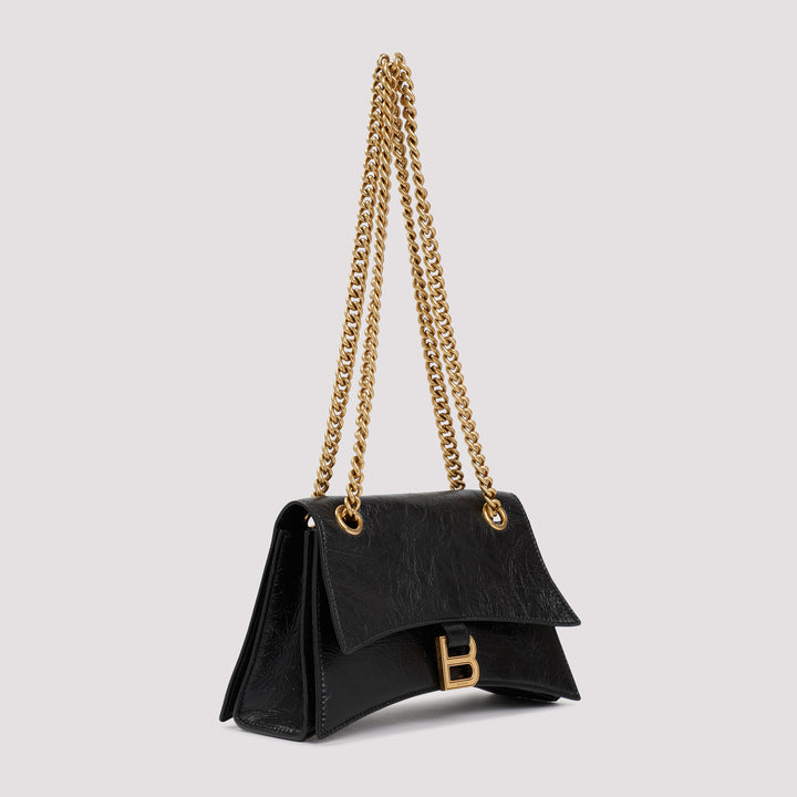 Black Leather Crush Chain Bag-4