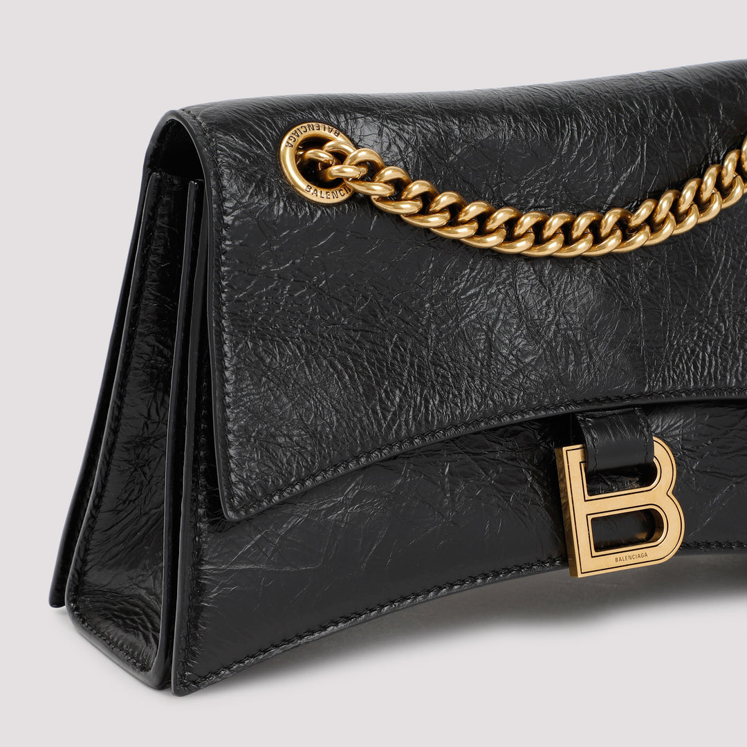 Black Leather Crush Chain Bag-5