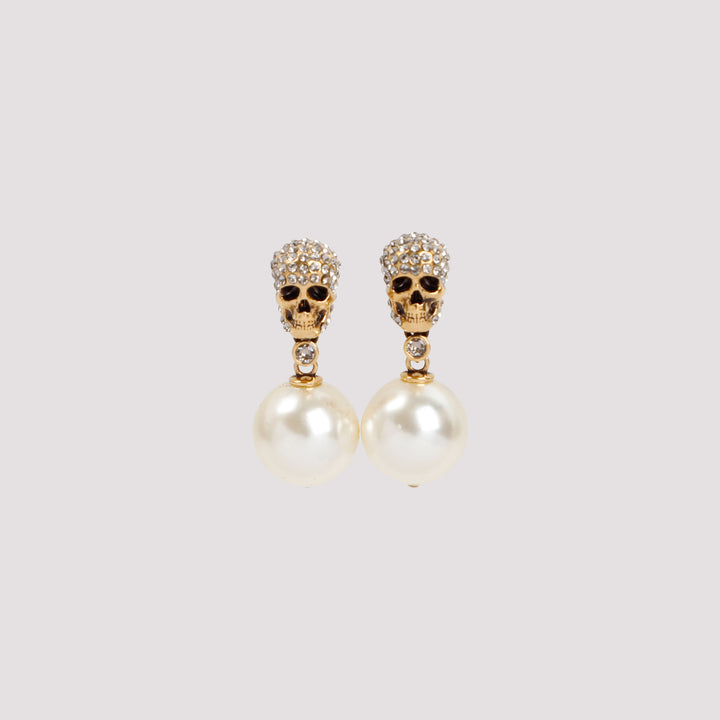 Brass Pearl Skull Earrings-0