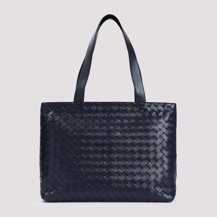 Space Black Calf Leather Intrecciato Small Tote Bag-0