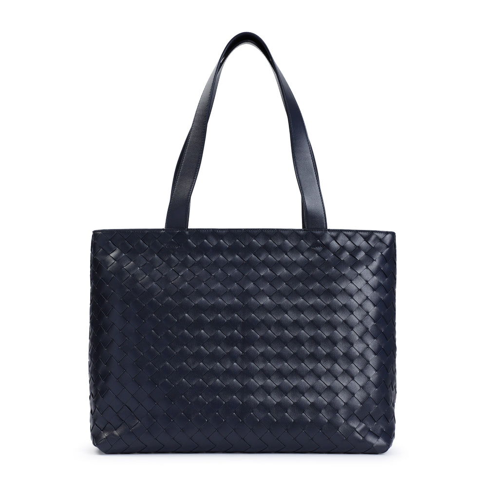 Space Black Calf Leather Intrecciato Small Tote Bag-1