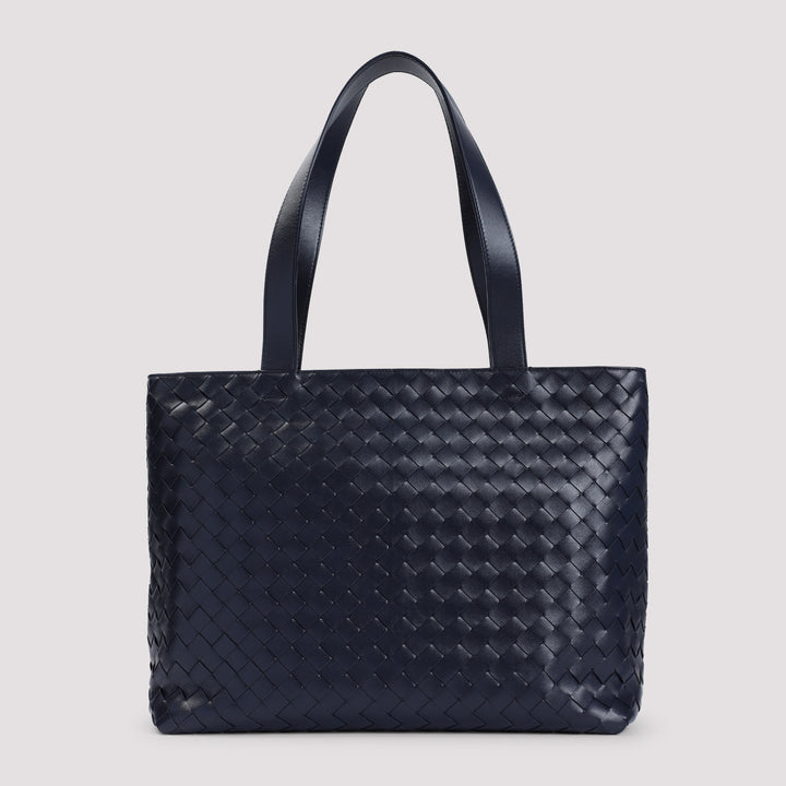 Space Black Calf Leather Intrecciato Small Tote Bag-3