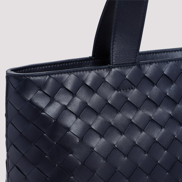 Space Black Calf Leather Intrecciato Small Tote Bag-4