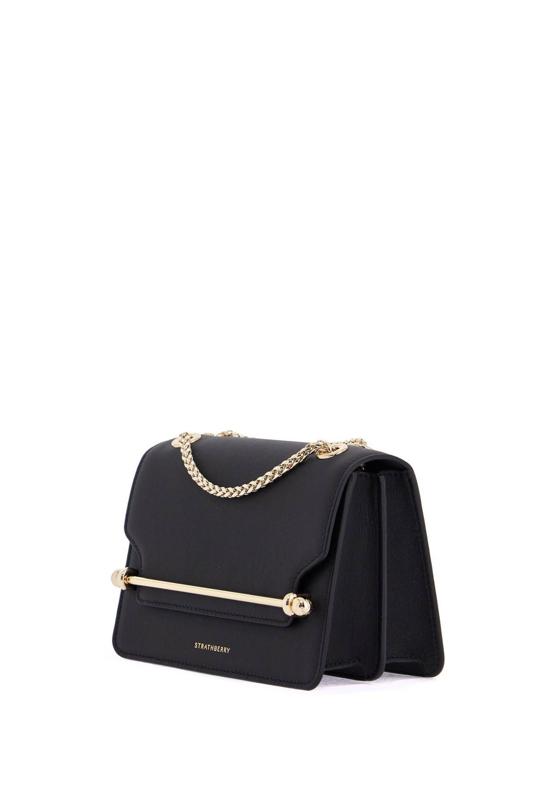 black east/west mini calfskin bag with gold chain-2