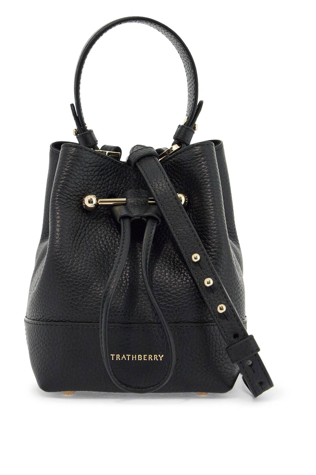 black calfskin bucket bag with hammered finish and drawstring closure-0