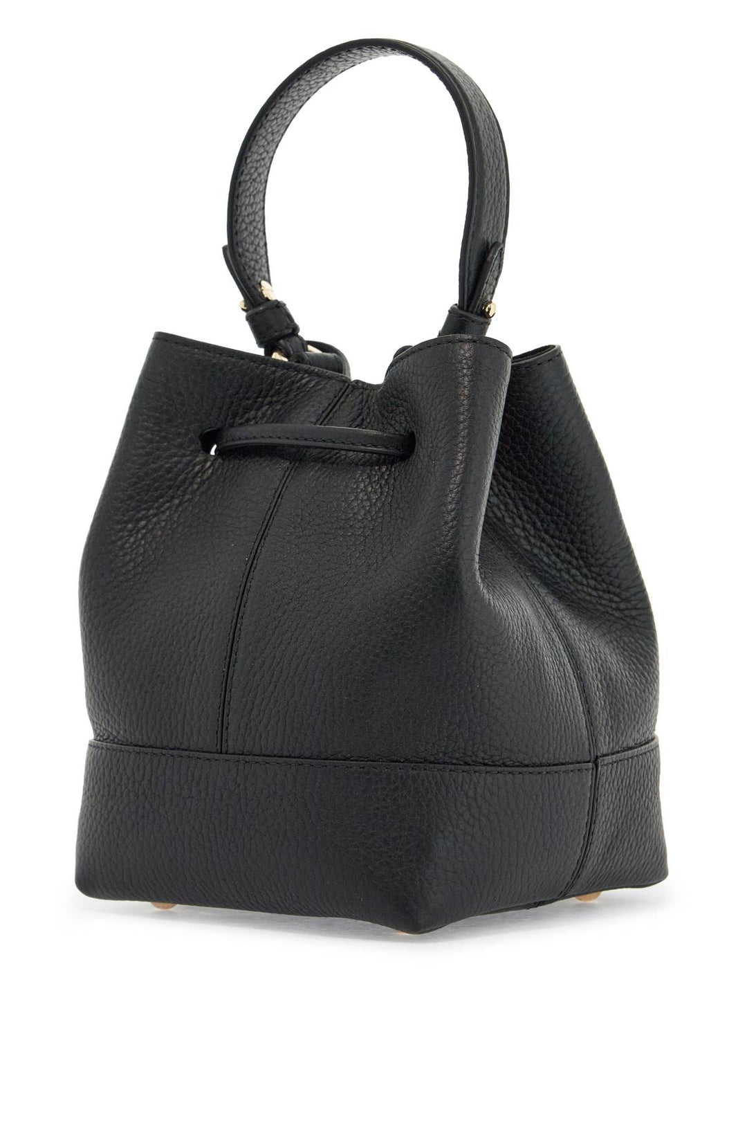 black calfskin bucket bag with hammered finish and drawstring closure-1