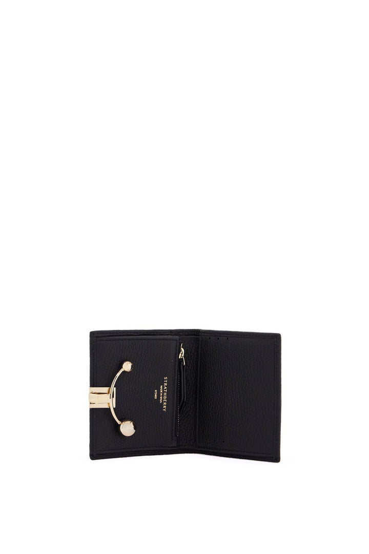 crescent wallet in black calfskin with zip pocket-1