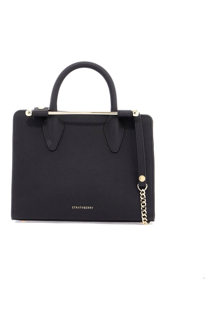 mini tote structured in black leather with gold details-0