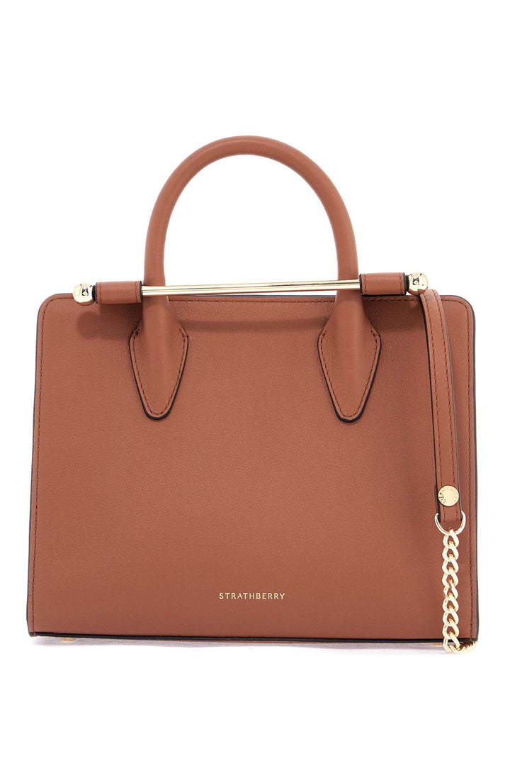 mini tote in chestnut calfskin with removable shoulder strap-0