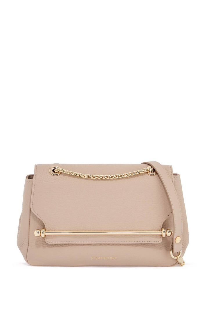 mini horizontal bag in calf leather in oat color with gold metal detail-0