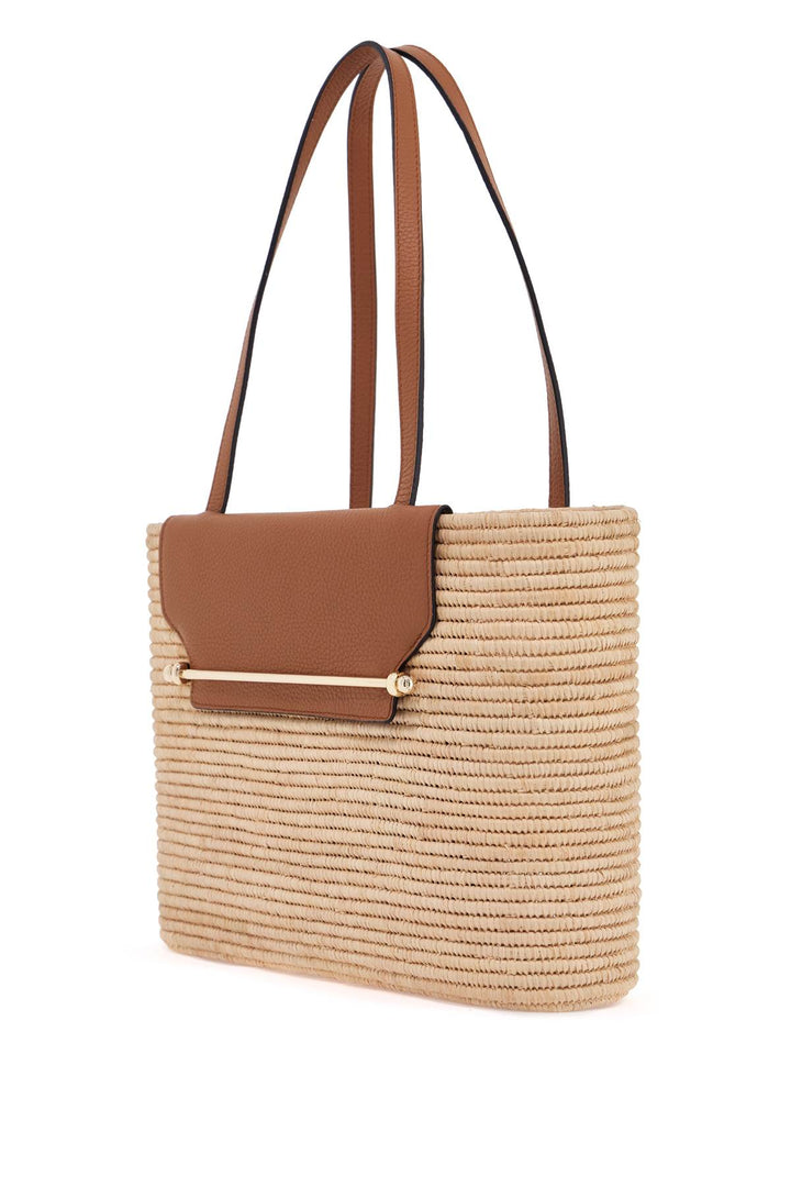 medium basket bag in natural raffia with leather details and metal closure-1