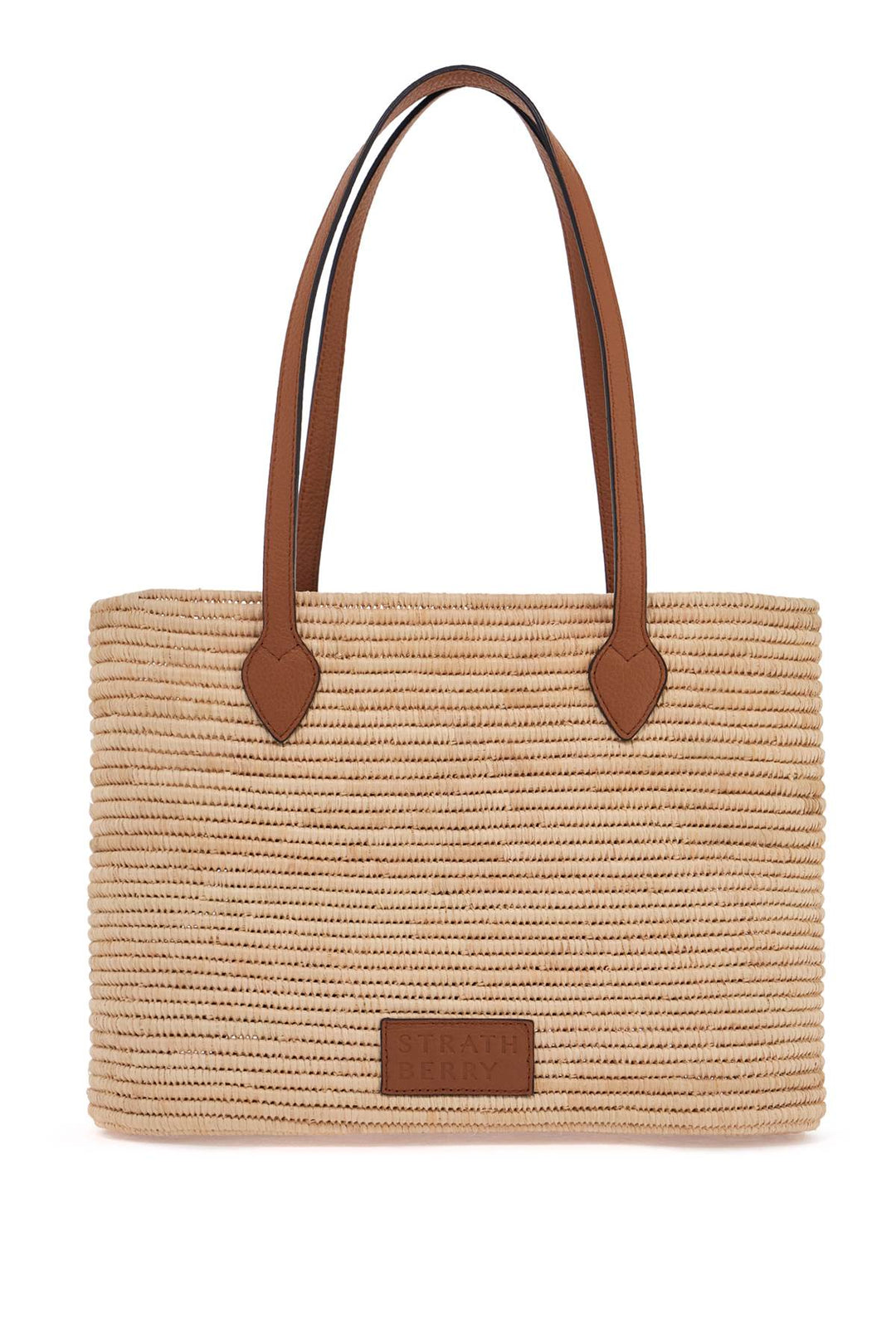 medium basket bag in natural raffia with leather details and metal closure-0