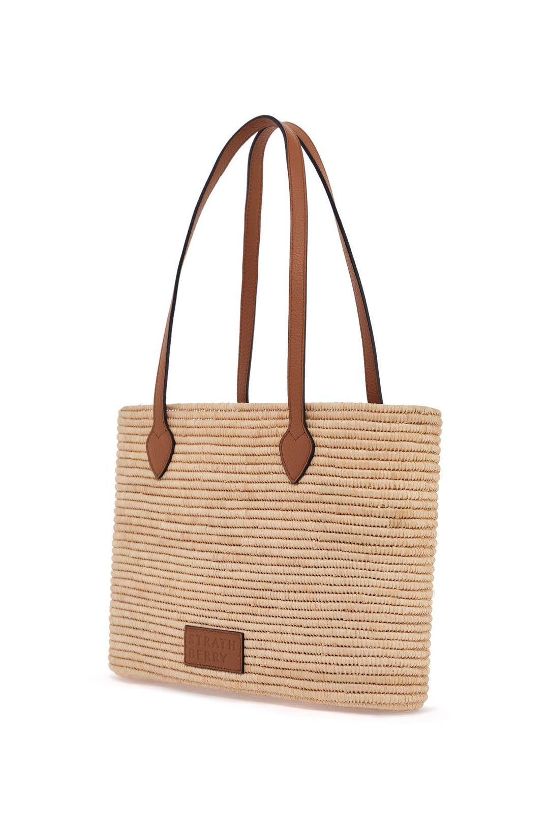 medium basket bag in natural raffia with leather details and metal closure-2