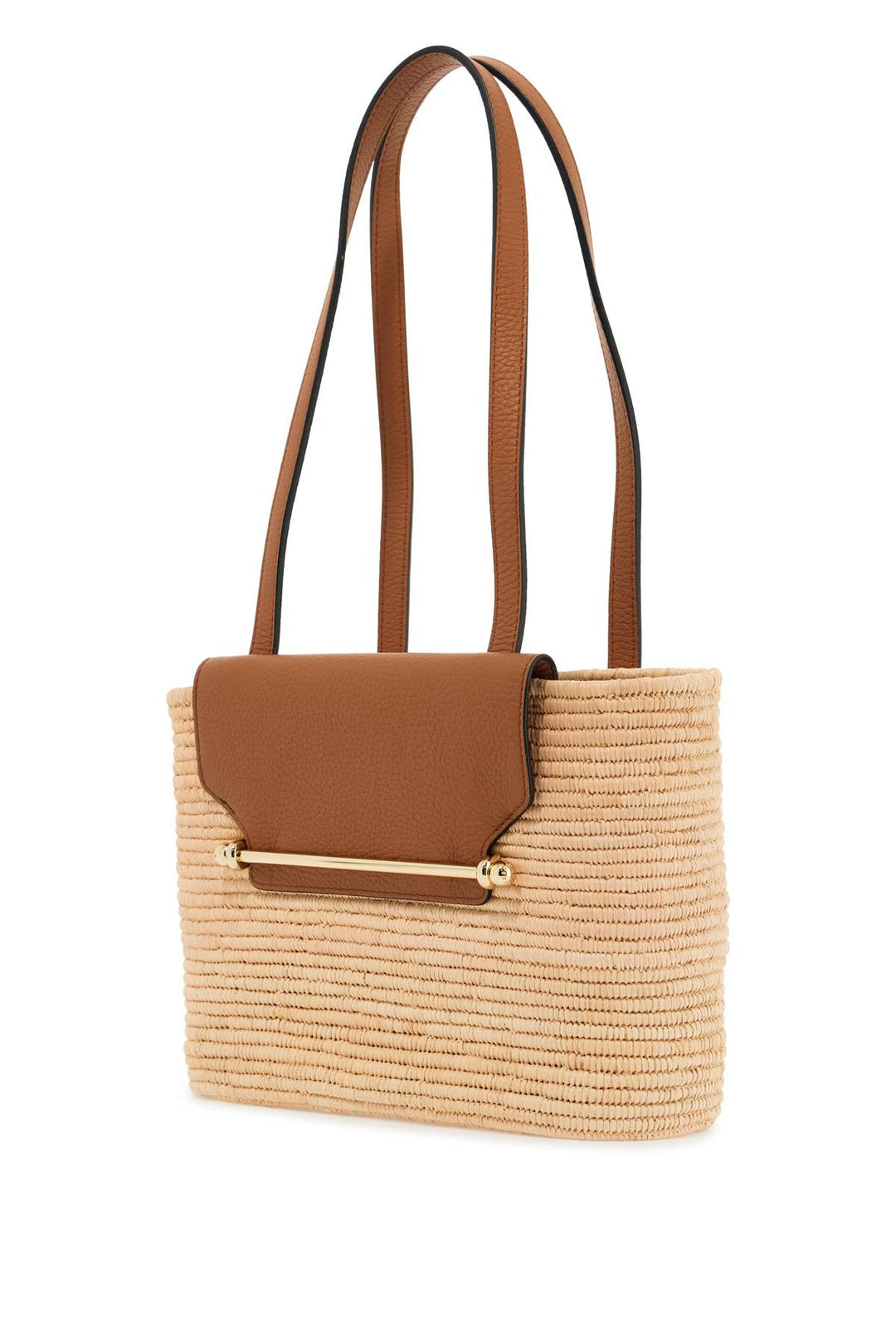 beige woven raffia bag with leather details-1