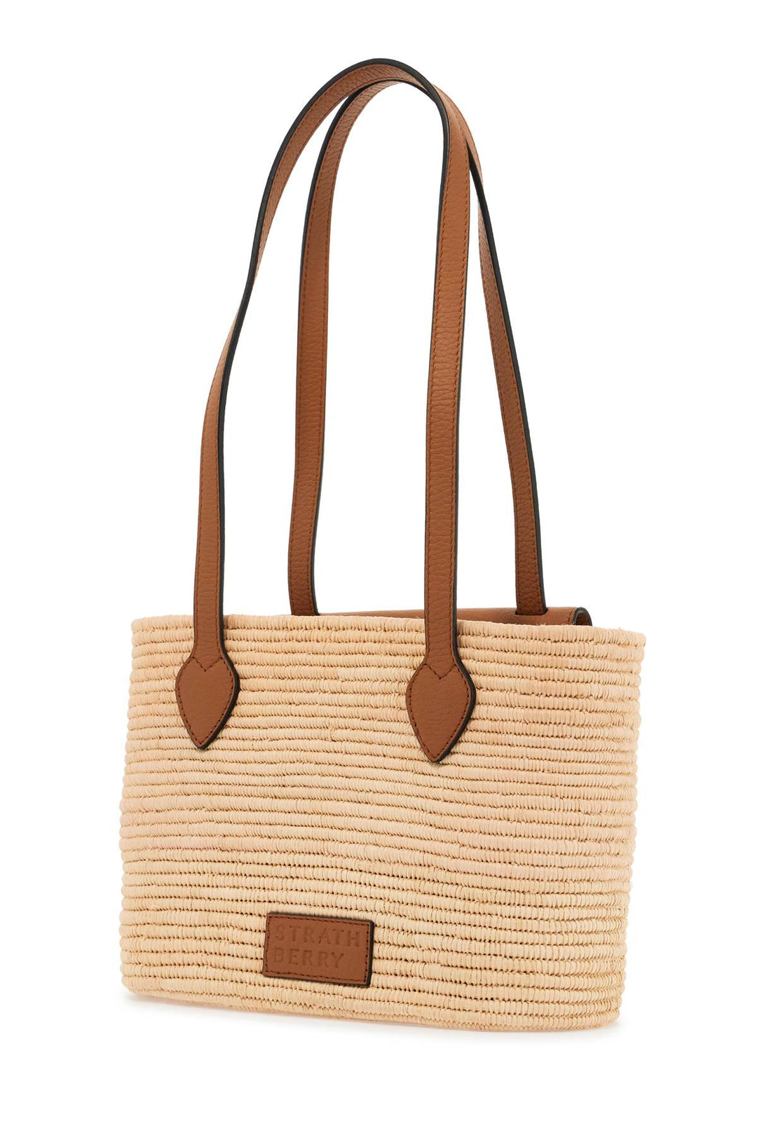 beige woven raffia bag with leather details-2