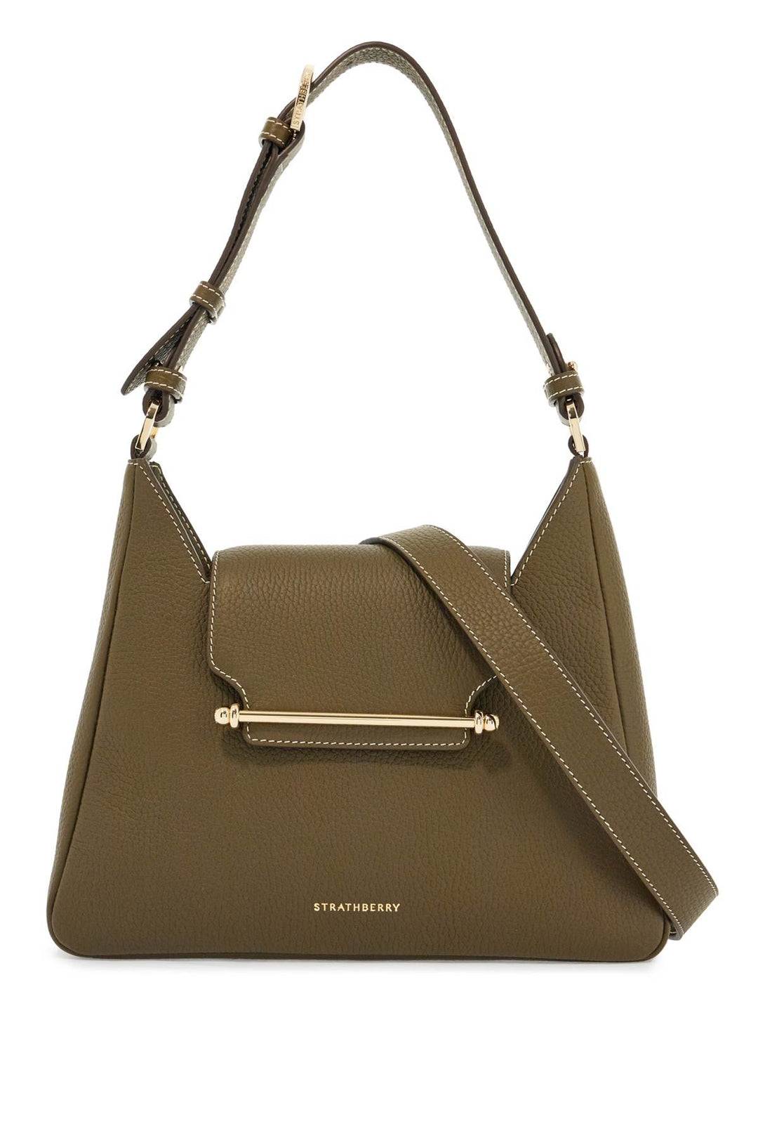 khaki leather hobo bag with adjustable strap-0