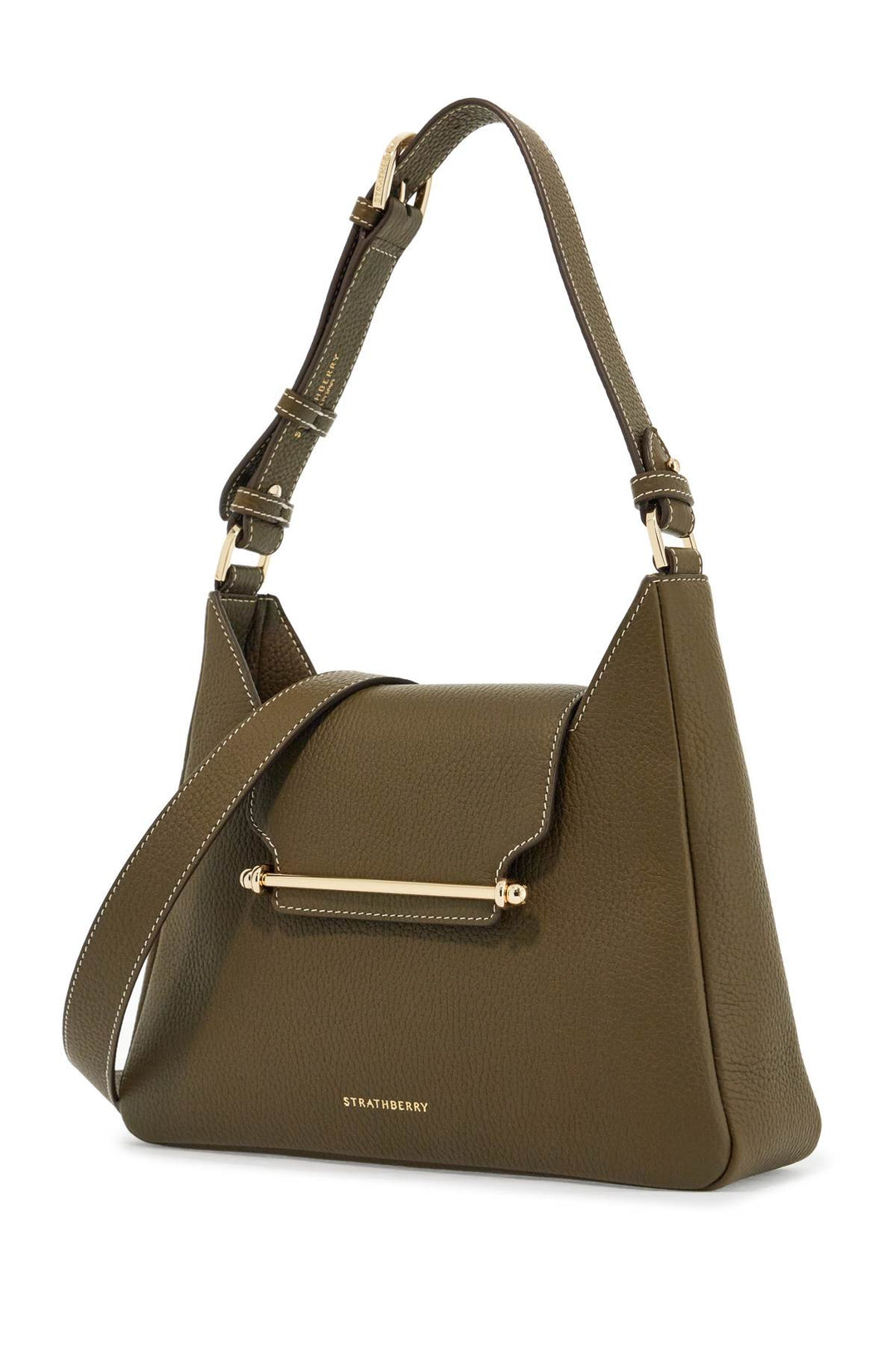 khaki leather hobo bag with adjustable strap-2