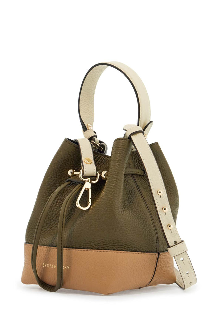 khaki and caramel calf leather bag with drawstring closure and golden finishes-2