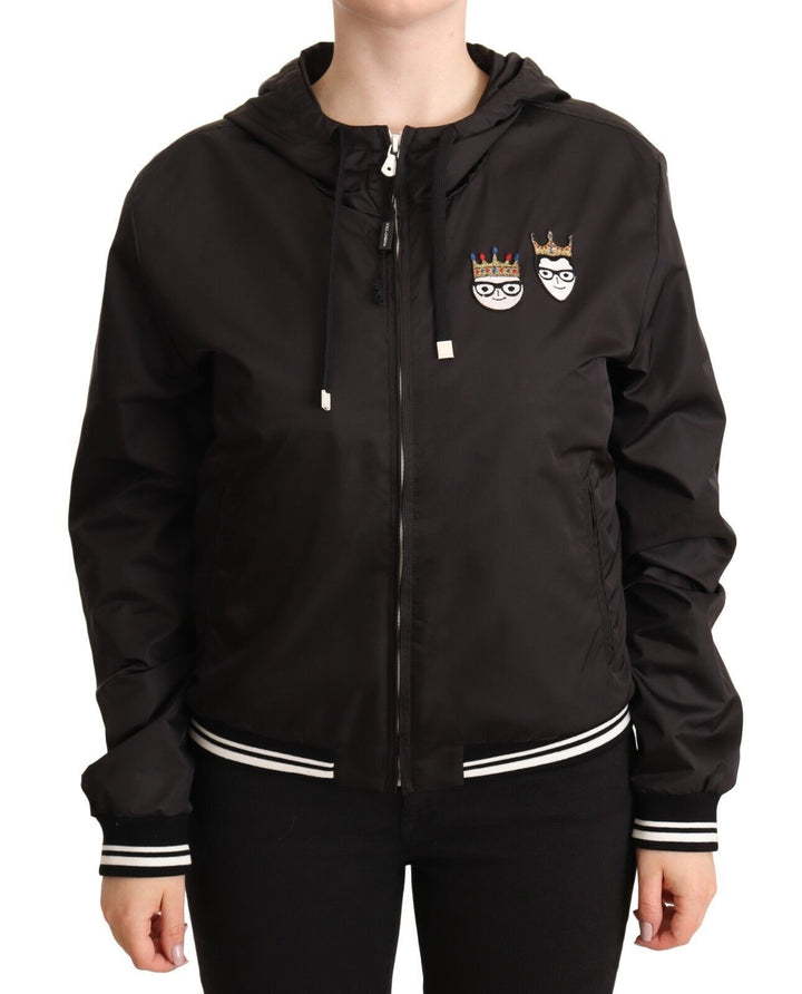 Elegant Black Bomber Jacket with Hood