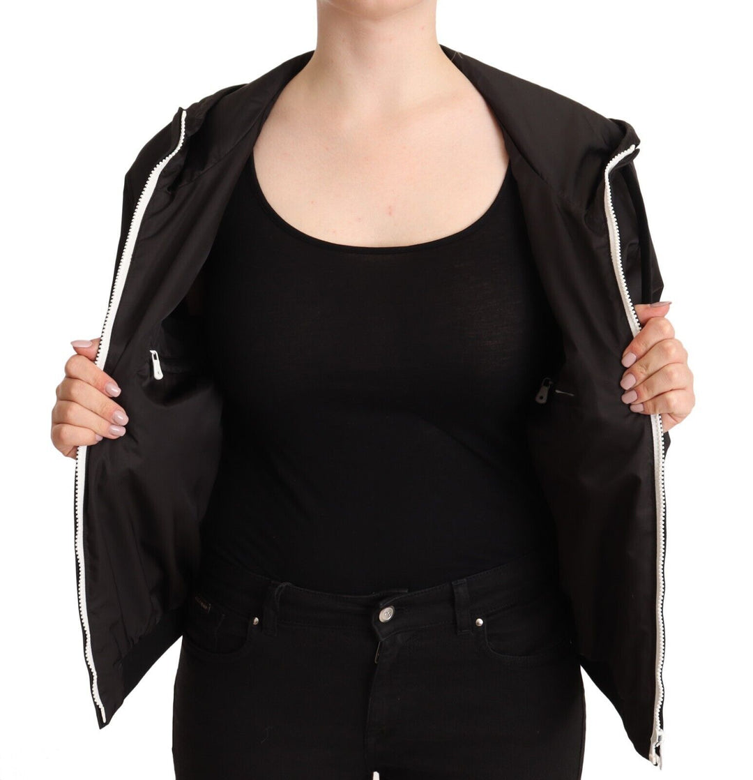 Elegant Black Bomber Jacket with Hood