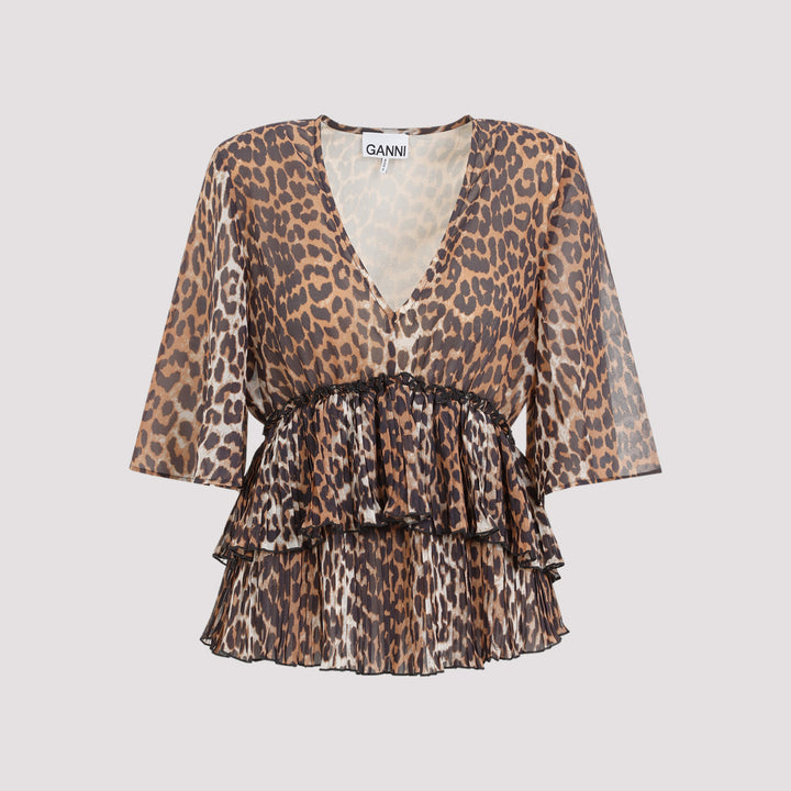 Animalier Pleated V-Neck Blouse-0