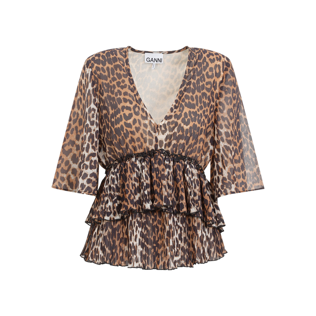 Animalier Pleated V-Neck Blouse-1