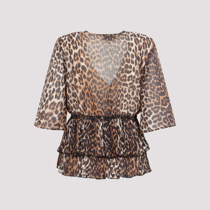 Animalier Pleated V-Neck Blouse-3