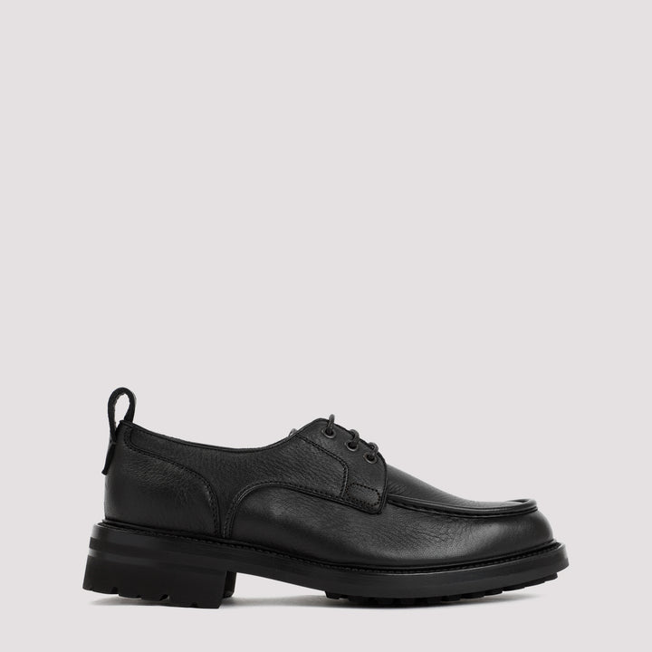 Black Grained Leather Derbies-0