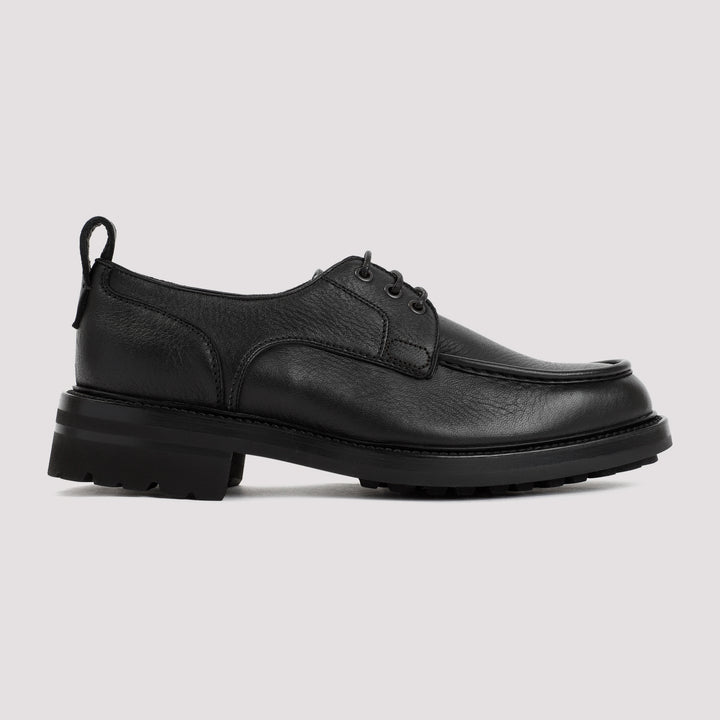 Black Grained Leather Derbies-2