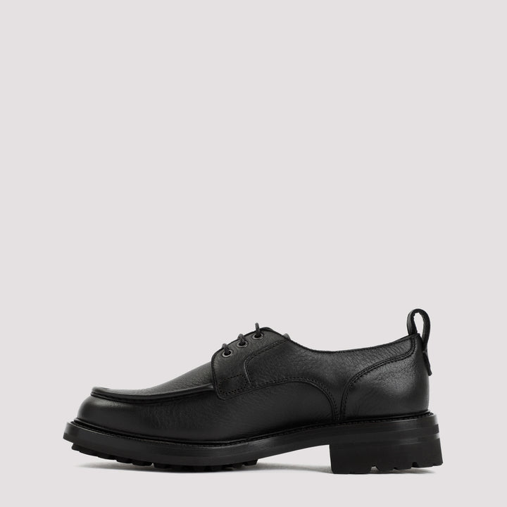 Black Grained Leather Derbies-3