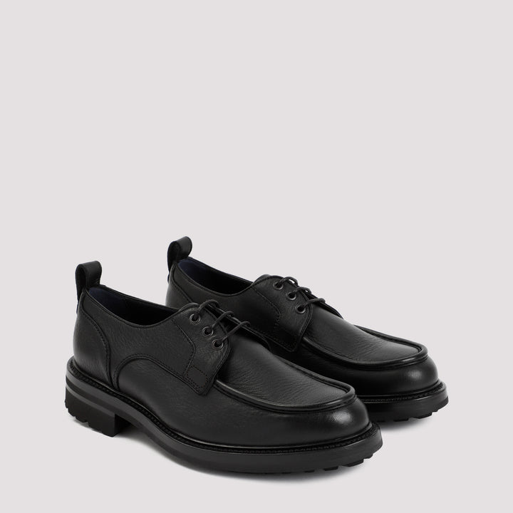 Black Grained Leather Derbies-4