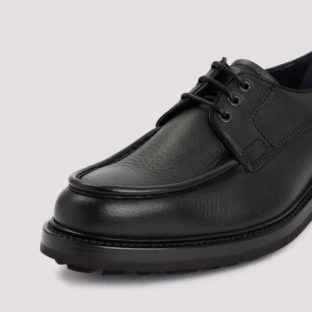 Black Grained Leather Derbies-5