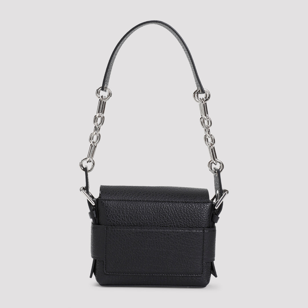 Black Musubi Grained Lamb Leather Shoulder Bag-3