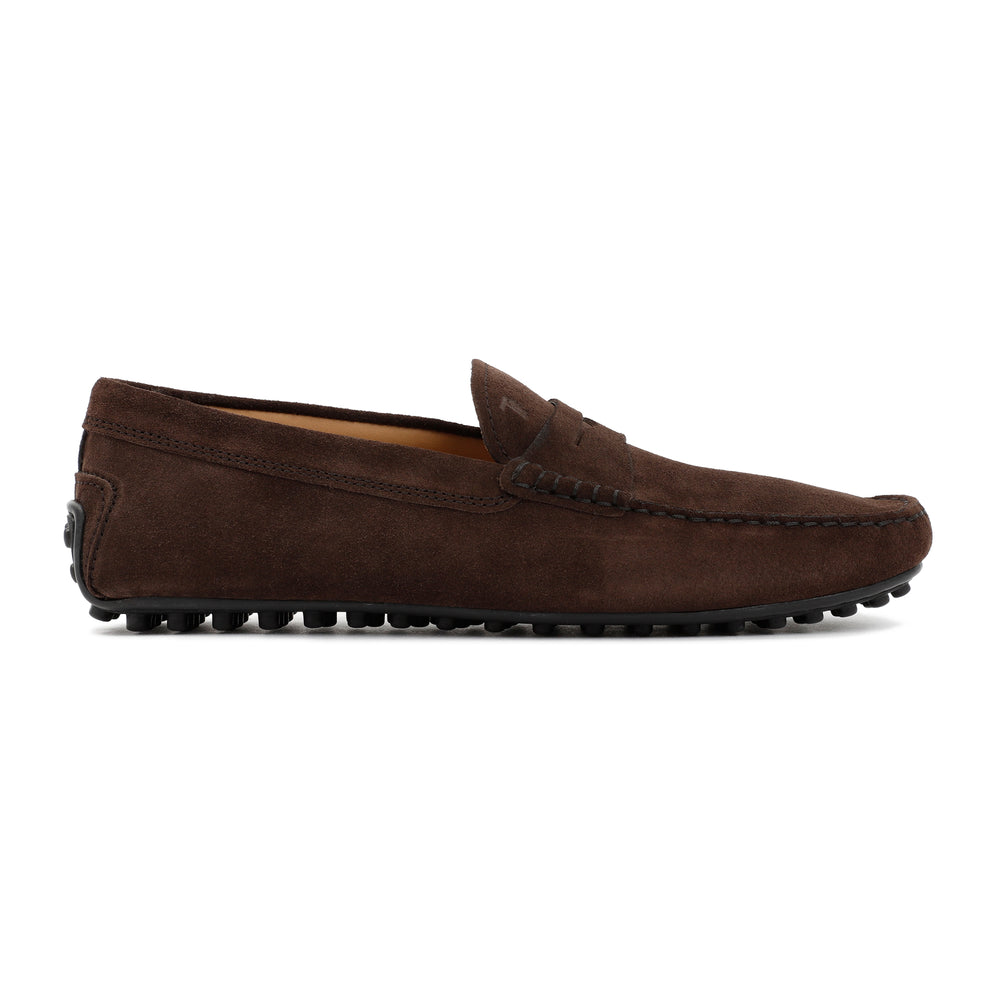 Brown Suede Gommino Penny Loafers-1