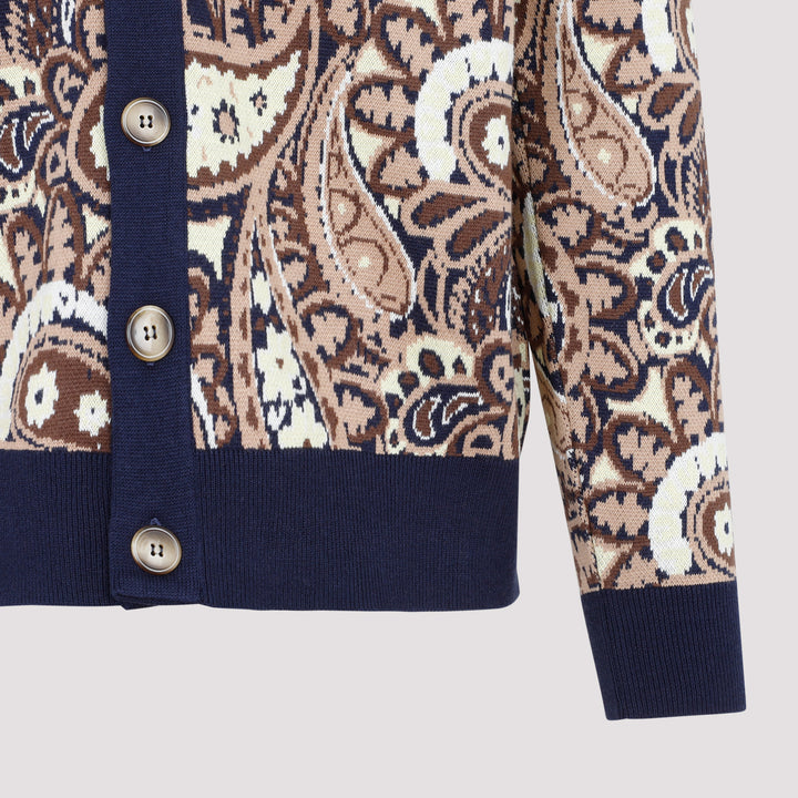 Navy Le Cardigan Paisley Organic Cotton Sweater-4