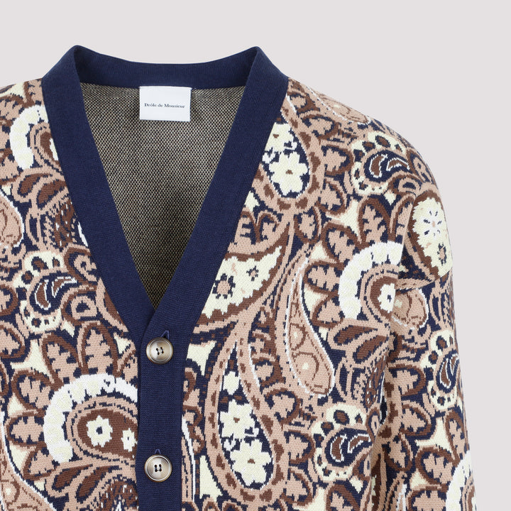 Navy Le Cardigan Paisley Organic Cotton Sweater-5