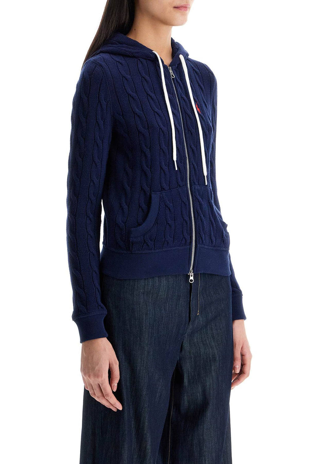 navy blue slim fit zip hoodie cardigan-1