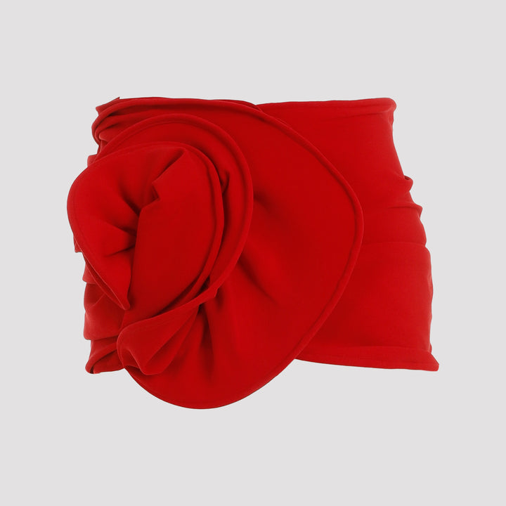 Red Wool Mini Skirt Roses-0