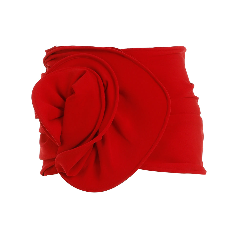 Red Wool Mini Skirt Roses-1