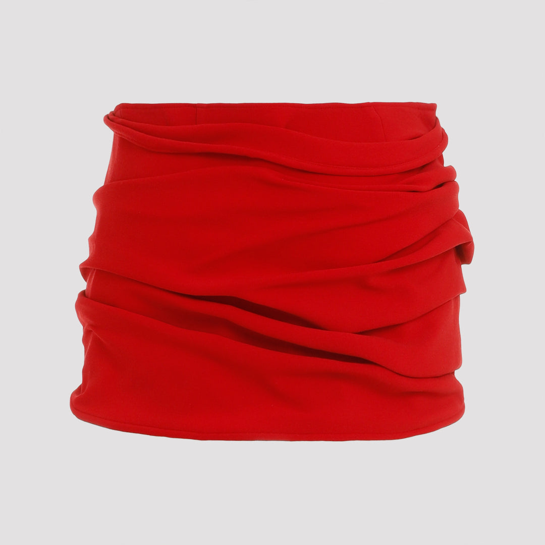 Red Wool Mini Skirt Roses-3