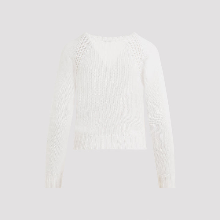 Cream White Cashmere Cancan V-Neck Cable Sweater-3