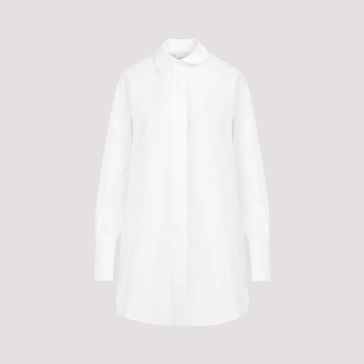 White Cotton Mini Shirt Dress-0