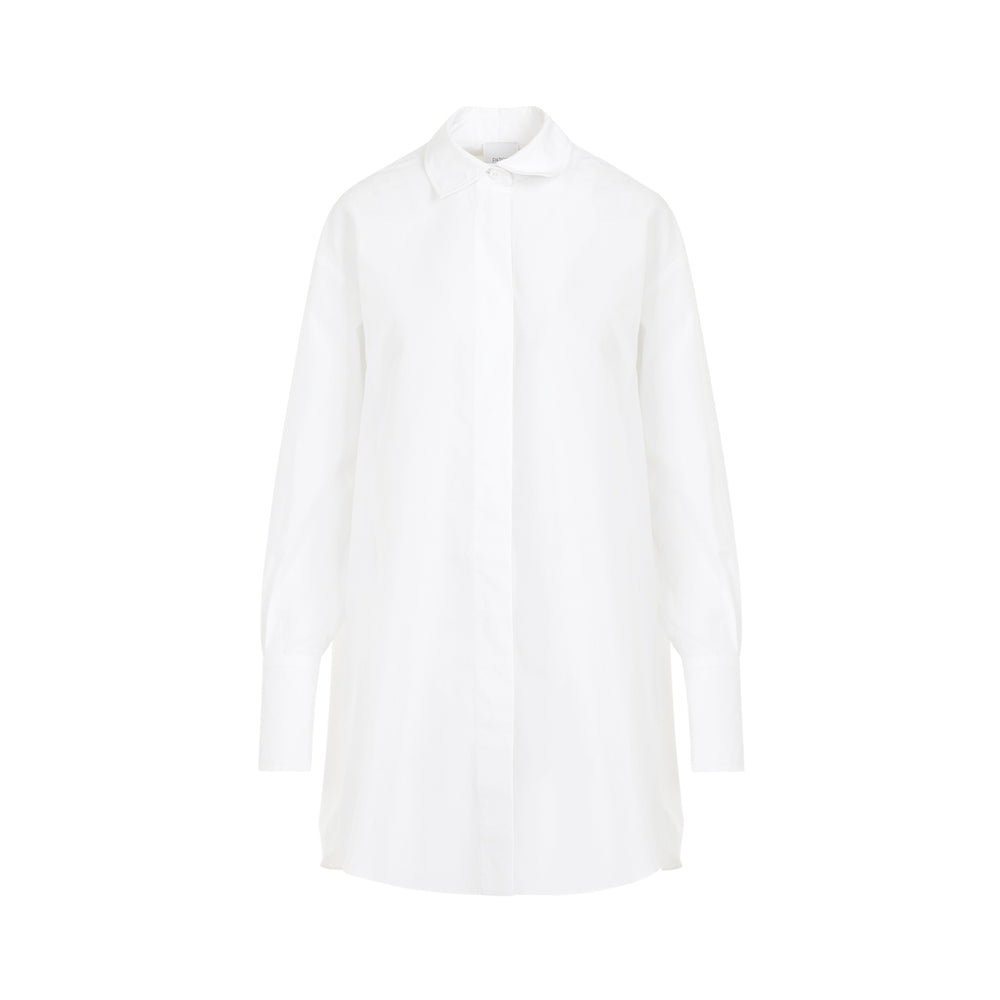 White Cotton Mini Shirt Dress-1