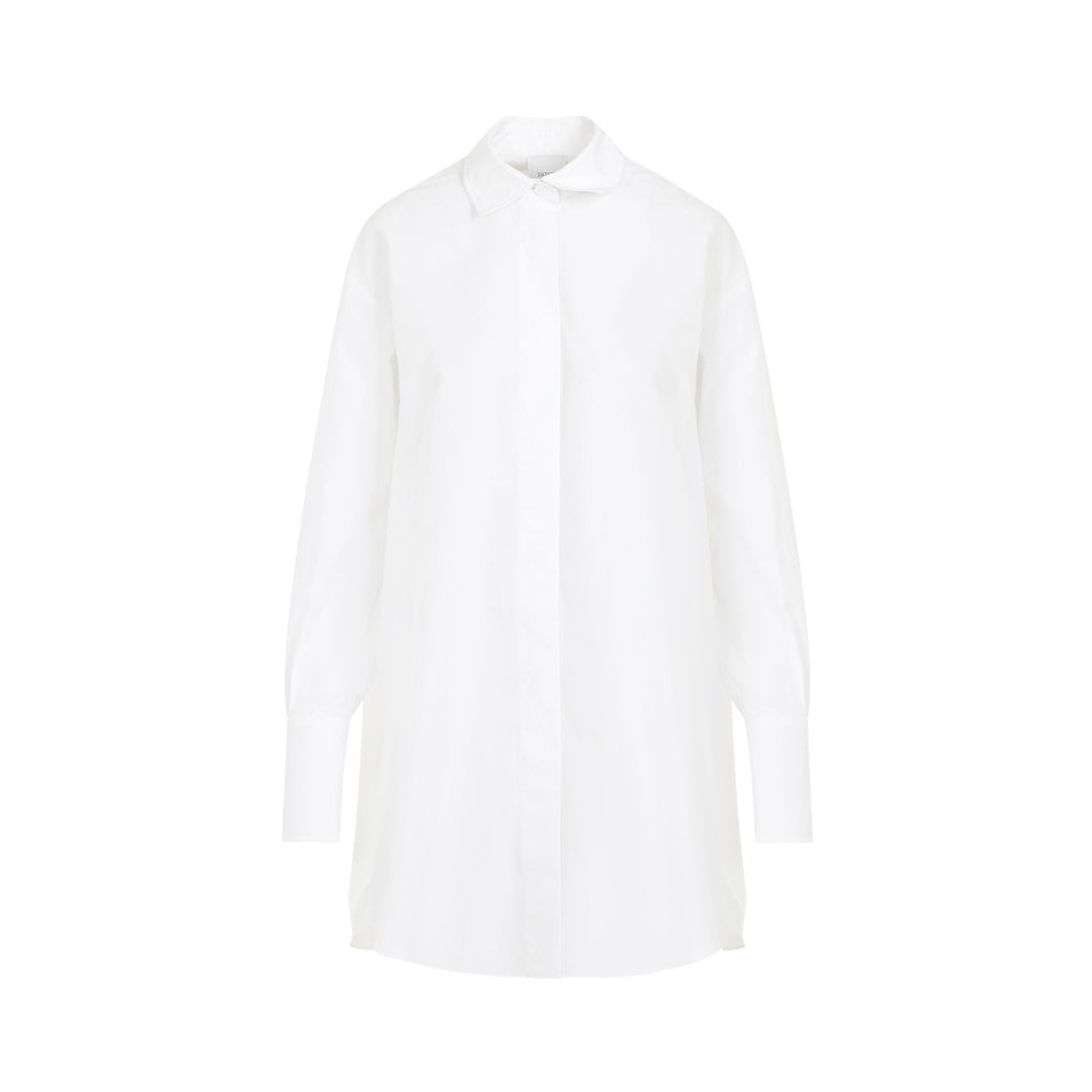 White Cotton Mini Shirt Dress-1