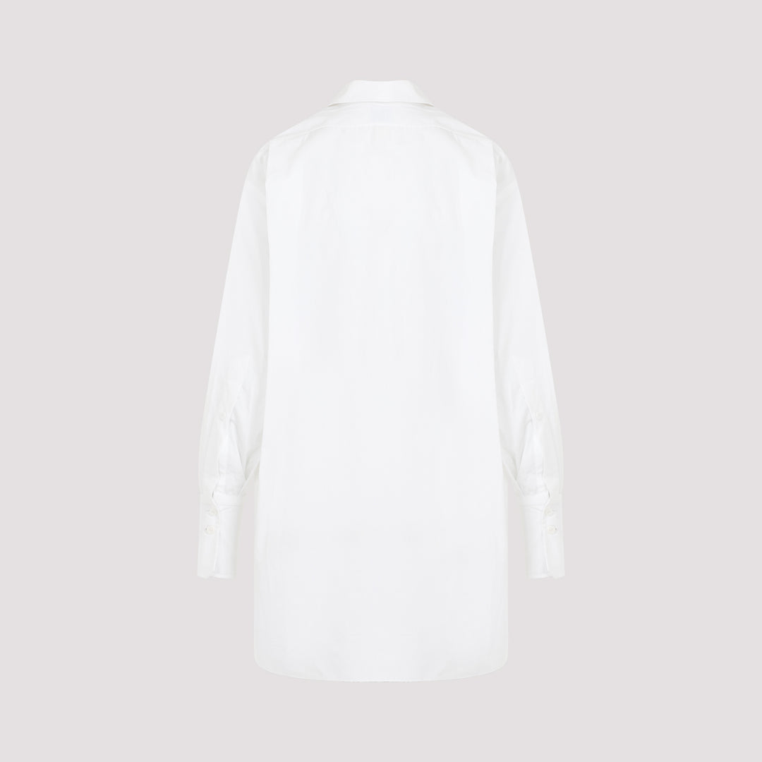 White Cotton Mini Shirt Dress-3