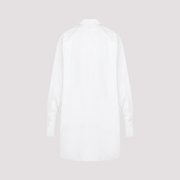 White Cotton Mini Shirt Dress-3