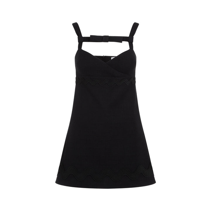 Black Contrasted Braid Bow Cotton Mini Dress-1