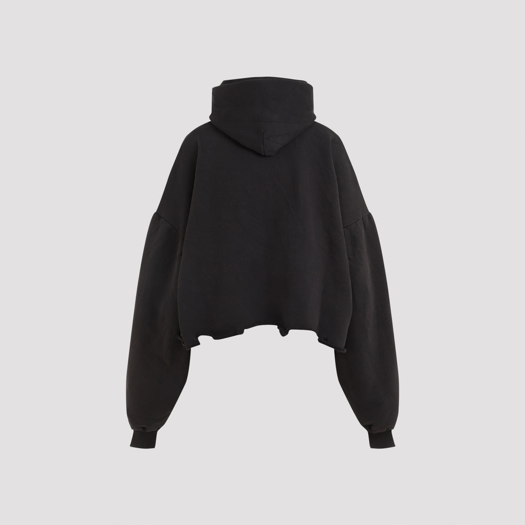 Black Cotton Cropped Hoodie-3