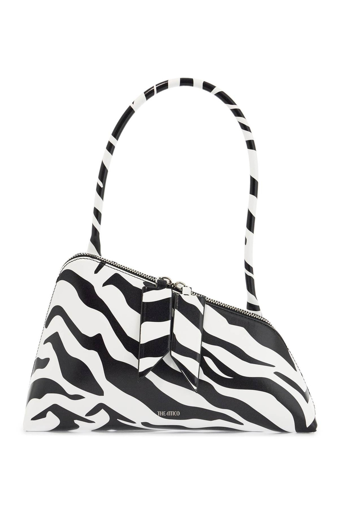 borsa a spalla triangolare animalier bianco e nero-0